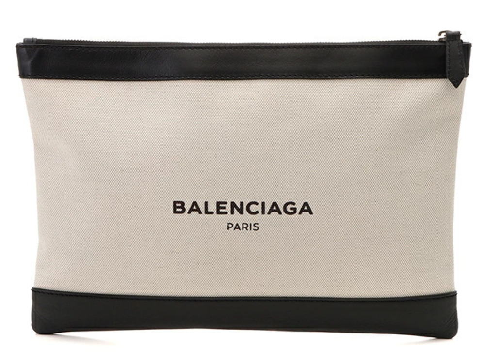 Balenciaga Navy Blue Clip Clutch Bag Off White Black Canvas Calfskin
